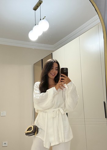 Zara Beyaz Uzun Kollu Salaş Midi Kadın takım