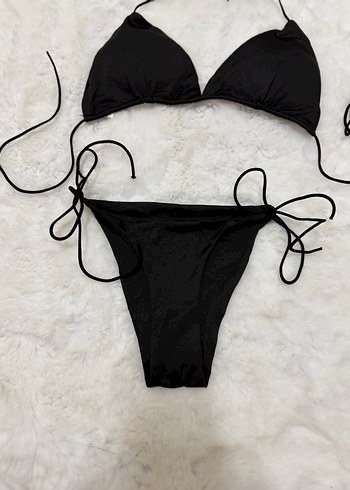 s Beden siyah Renk Siyah İpli Minimalist Bikini Takımı