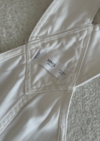 36 Beden Kadın Beyaz Midi Denim Salopet