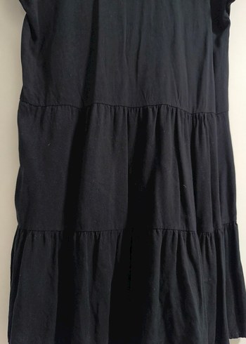 Siyah Midi Keten Elbise, Robalı, Bol Kesim - Görsel 2