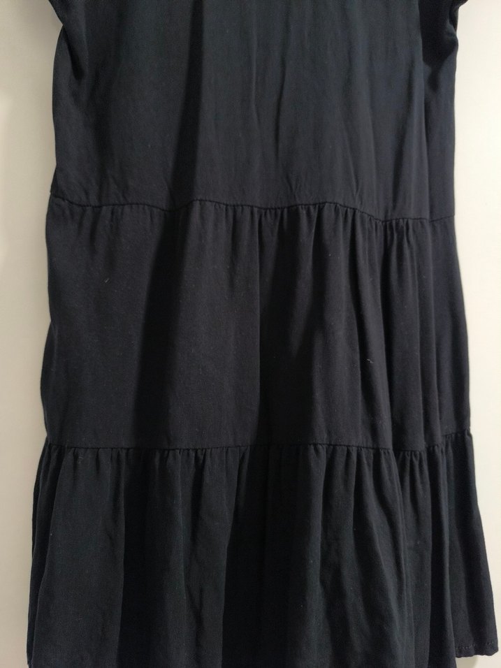 Siyah Midi Keten Elbise, Robalı, Bol Kesim - Görsel 2