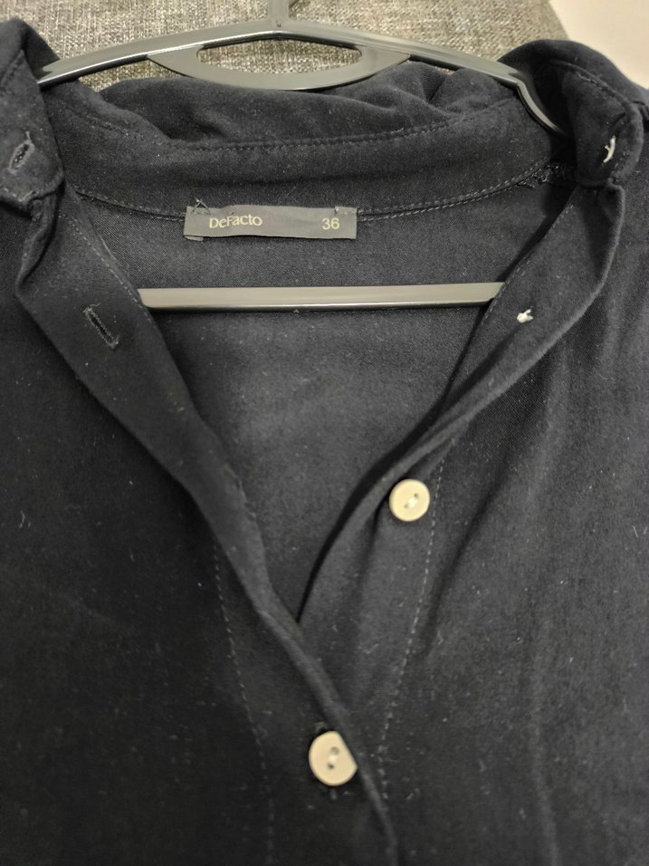 Siyah Midi Keten Elbise, Robalı, Bol Kesim - Görsel 4