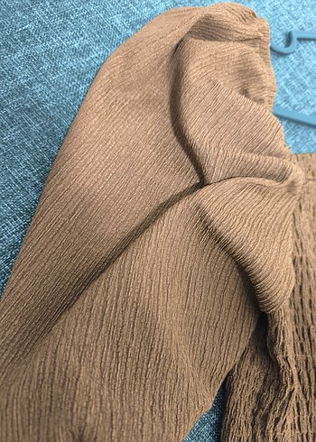 Düğmeli Kahverengi Keten Bluz - Görsel 3