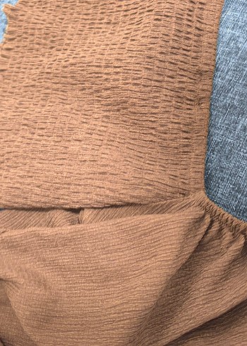 Düğmeli Kahverengi Keten Bluz - Görsel 5