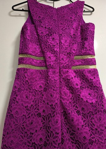 Mor Dantel İşlemeli Midi Elbise - Görsel 3