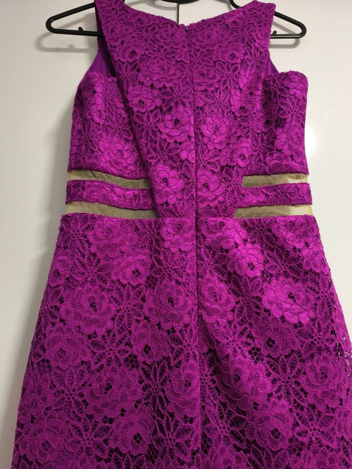 Mor Dantel İşlemeli Midi Elbise - Görsel 3