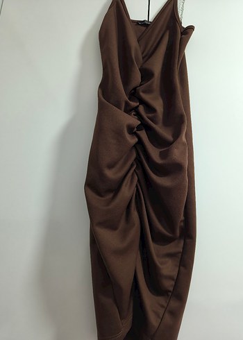 Kahverengi Drapeli mini Kadın Elbise - Görsel 2