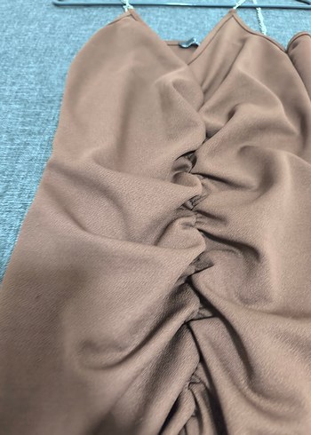 Kahverengi Drapeli mini Kadın Elbise - Görsel 3