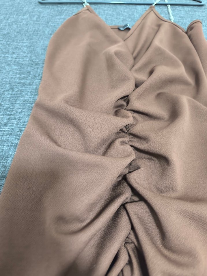 Kahverengi Drapeli mini Kadın Elbise - Görsel 3