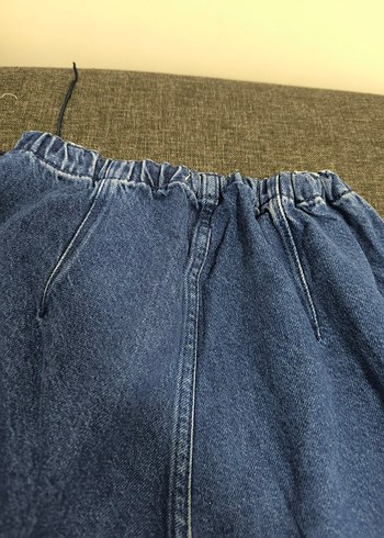 Düğmeli, Salaş Kesim Mavi Denim Kadın Pantolon - Görsel 5