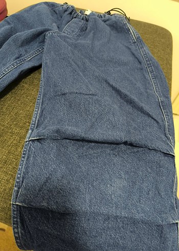 Düğmeli, Salaş Kesim Mavi Denim Kadın Pantolon - Görsel 3