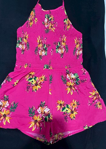 Pembe Çiçek Desenli Straplez Kadın Tulum - Görsel 2