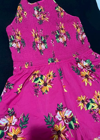 Pembe Çiçek Desenli Straplez Kadın Tulum - Görsel 3