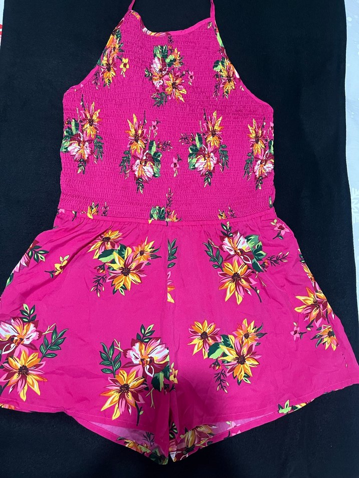 Pembe Çiçek Desenli Straplez Kadın Tulum - Görsel 2