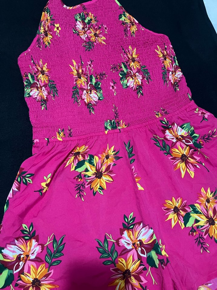 Pembe Çiçek Desenli Straplez Kadın Tulum - Görsel 3