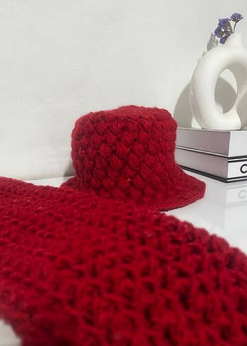 Kırmızı Örgü Kadın Bere - Görsel 5