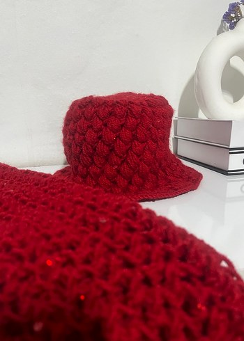 Kırmızı Örgü Kadın Bere - Görsel 6