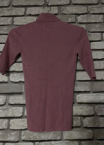 Bordo Kısa Kollu Boğazlı Triko Kazak - Görsel 4