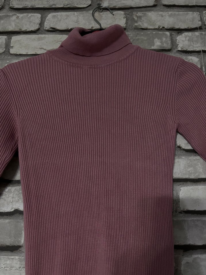 Bordo Kısa Kollu Boğazlı Triko Kazak - Görsel 2