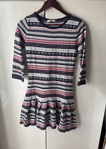 Kadın Bohem Desenli Uzun Kollu Triko Elbise - Görsel 2