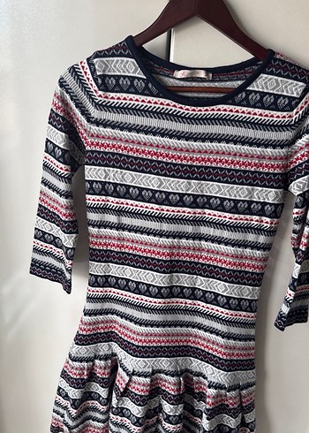 Kadın Bohem Desenli Uzun Kollu Triko Elbise - Görsel 3