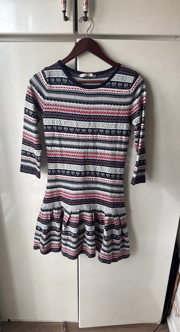 Kadın Bohem Desenli Uzun Kollu Triko Elbise - Görsel 2