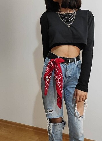 m Beden Siyah Crop