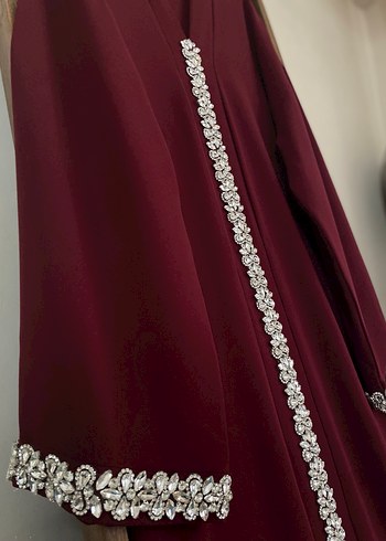 Bordo İşlemeli Uzun Kollu Kadın Elbise - Görsel 2