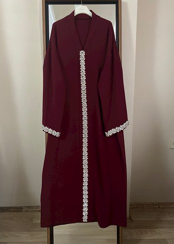 Bordo İşlemeli Uzun Kollu Kadın Elbise - Görsel 4