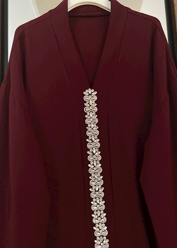 Bordo İşlemeli Uzun Kollu Kadın Elbise - Görsel 3