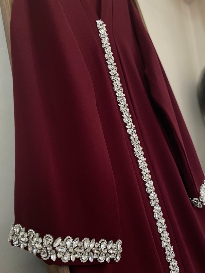 Bordo İşlemeli Uzun Kollu Kadın Elbise - Görsel 2