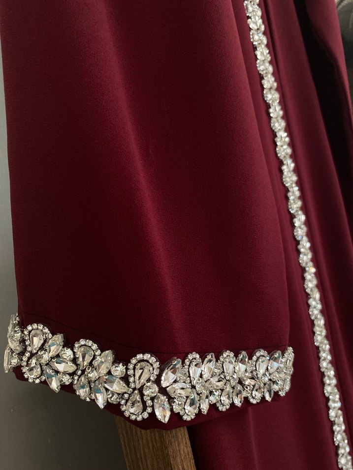 Bordo İşlemeli Uzun Kollu Kadın Elbise - Görsel 5