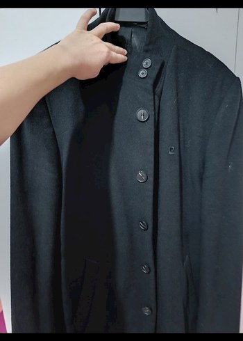 Sorunsuz Düğmeli Siyah Erkek Kaşe Kaban - Görsel 2