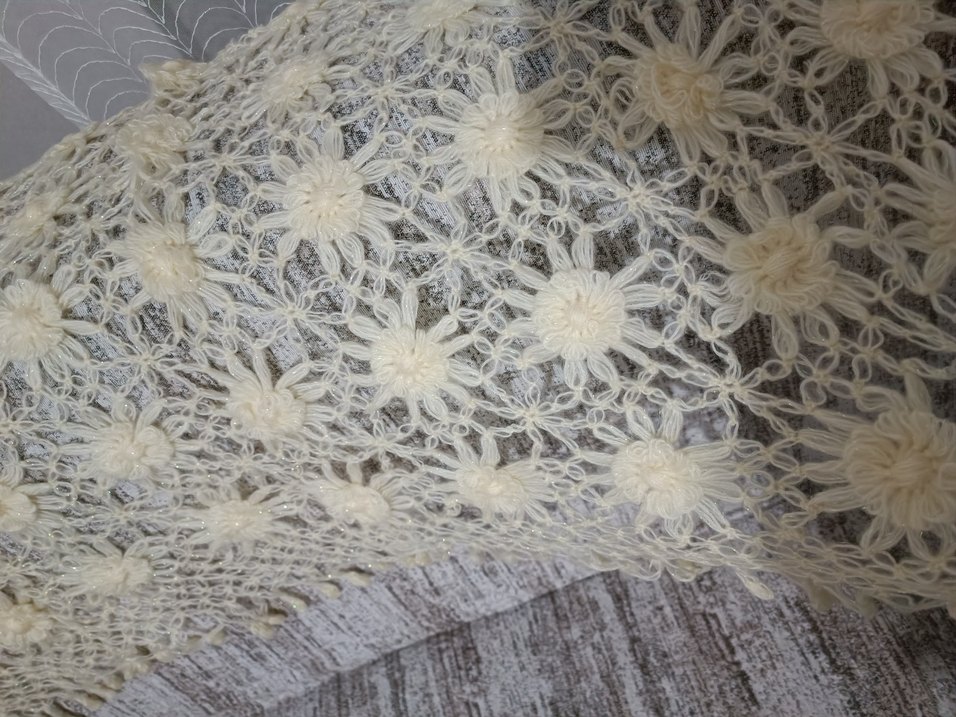 SIFIR Bej Dantel  Örgü Şal. - Görsel 3