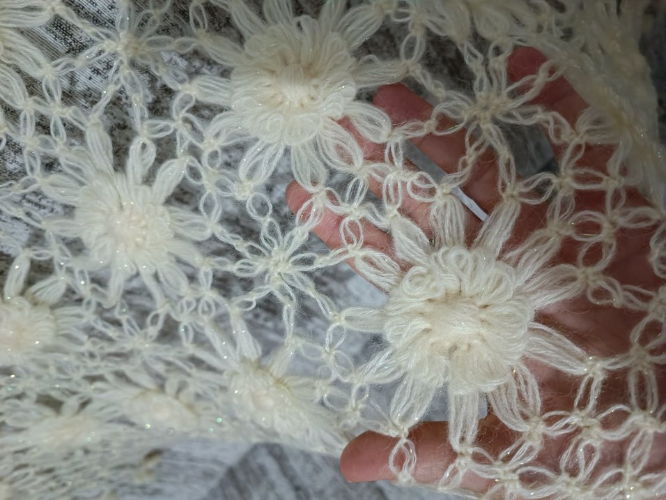 SIFIR Bej Dantel  Örgü Şal. - Görsel 2