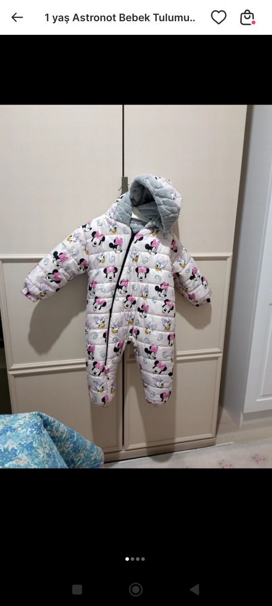 YENİ Kapüşonlu Puflu Kız Bebek Kayak Tulumu - Görsel 3