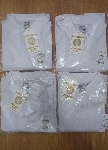 4 adet beyaz unisex okul polo yaka tişört