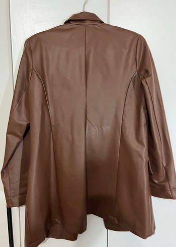 Düğmeli Kahverengi Deri Kadın Ceket - Görsel 2