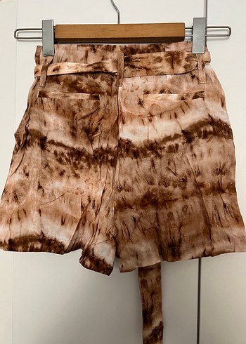 Kahverengi Bağlamalı Yüksek Bel Mini Şort - Görsel 2