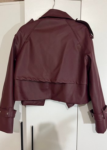 Bordo Deri Kemerli Kadın Ceket - Görsel 2