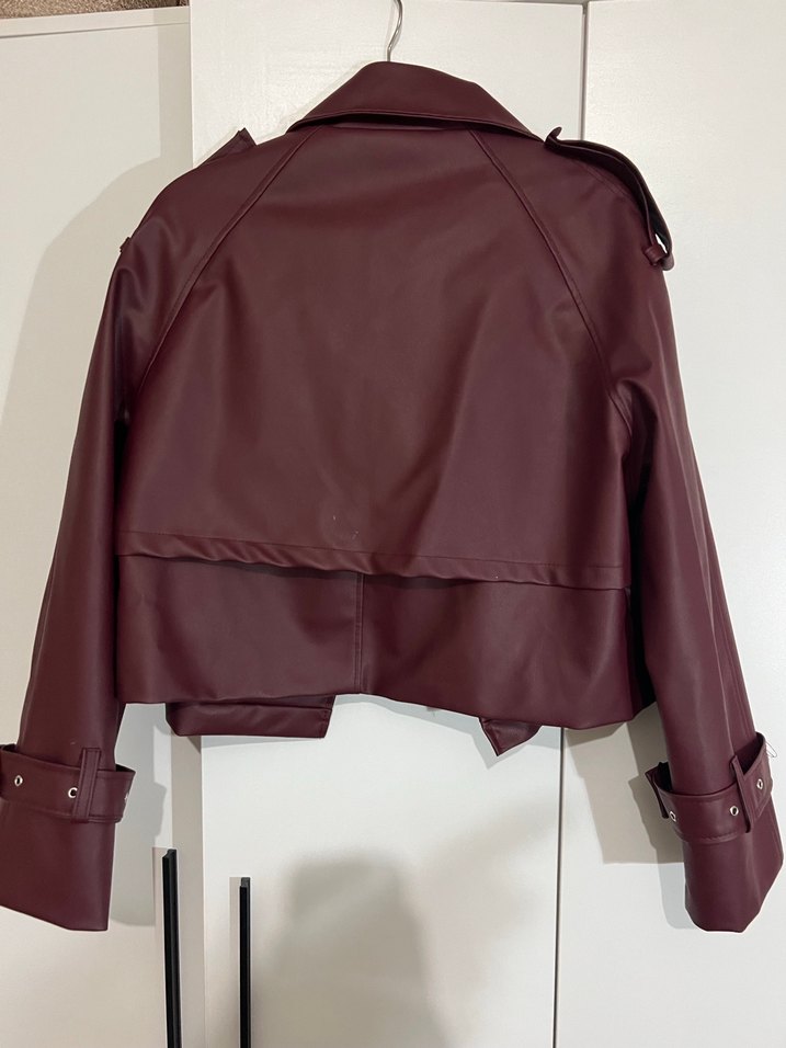 Bordo Deri Kemerli Kadın Ceket - Görsel 2