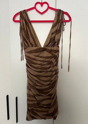 Kahve krem elbise - Görsel 4