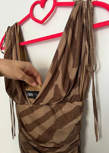 Kahve krem elbise - Görsel 3