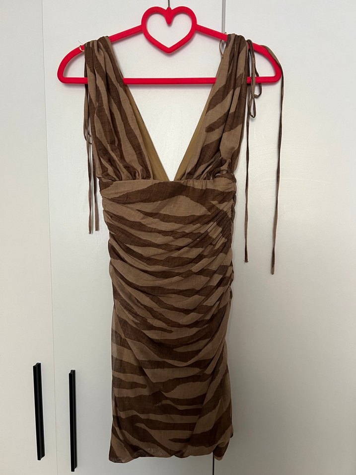 Kahve krem elbise - Görsel 4