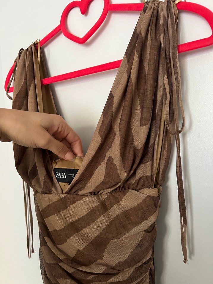 Kahve krem elbise - Görsel 3