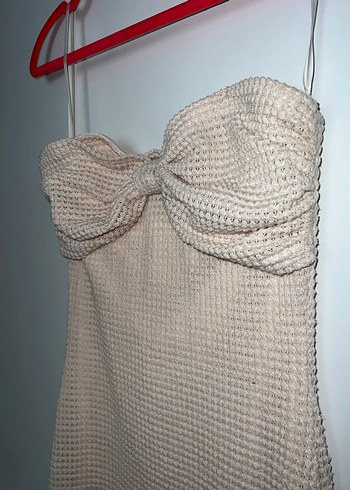 Krem straplez Elbise - Görsel 3