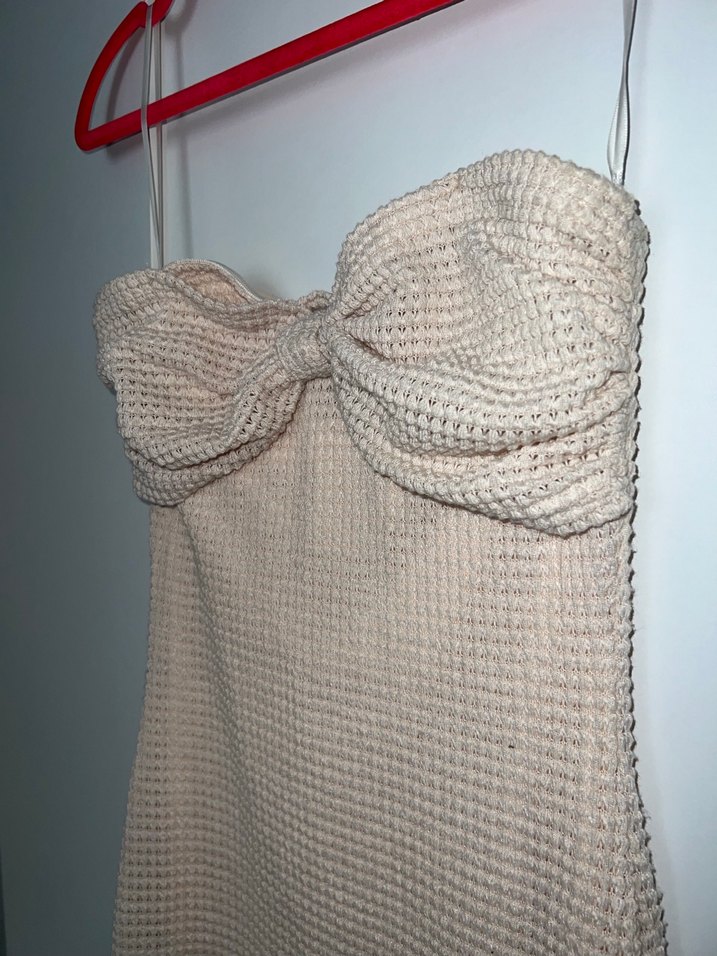 Krem straplez Elbise - Görsel 3