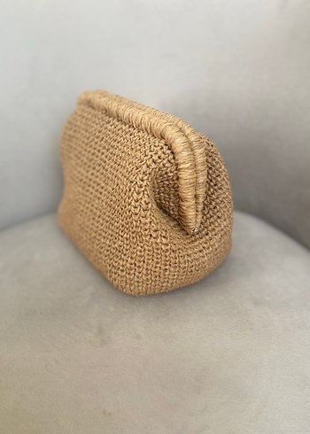 Bej Örgü Kadın Clutch Çanta