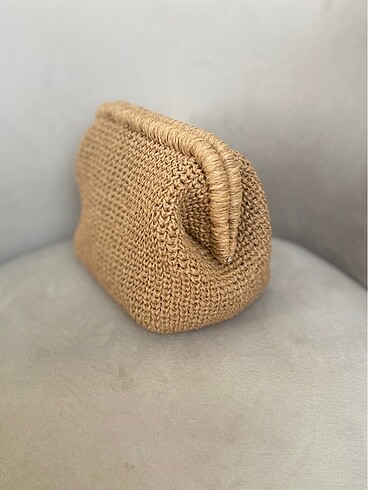 Beden camel Renk Mango hasır clutch çanta