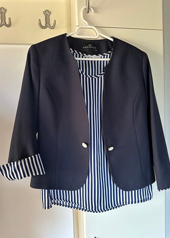 Lacivert Kadın Bluz Blazer Ceket Takım